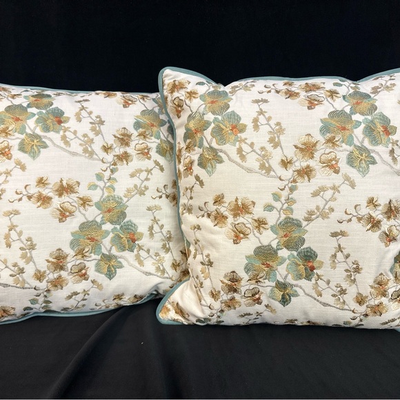 20x20 Greenhouse Fabric S4865 Empire Cream Green and Gold Floral Pillows